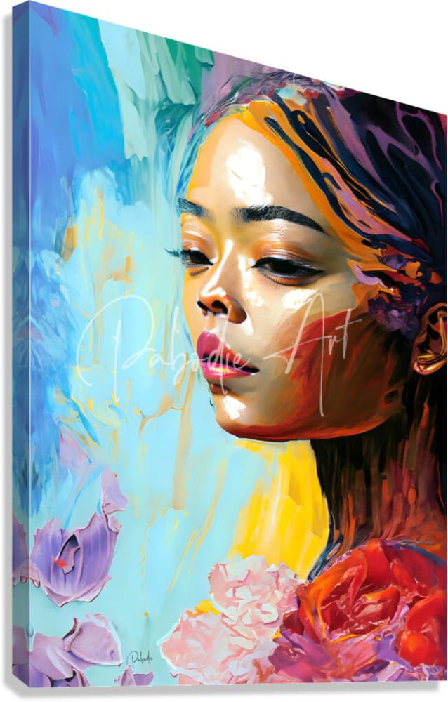 Abstract faces i vibrant abstract portrait canvas of a woman with bold brushstrokes in blues yellows and purples