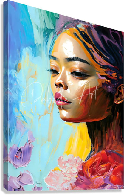 Abstract faces i vibrant abstract portrait canvas of a woman with bold brushstrokes in blues yellows and purples