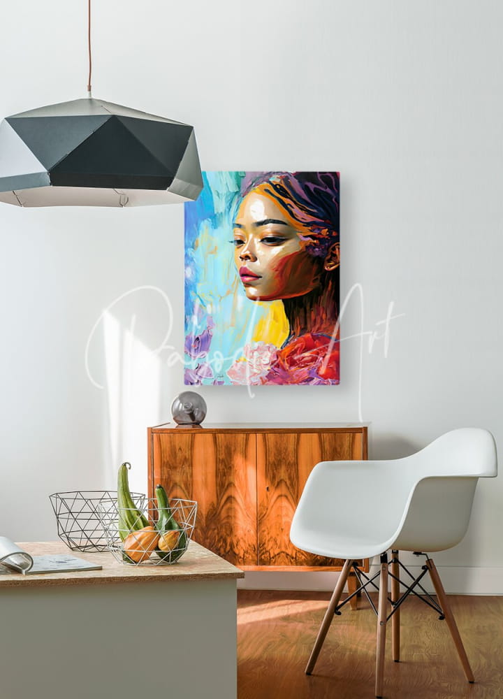Vibrant abstract portrait painting of a woman with bold colorful brushstrokes in abstract faces I