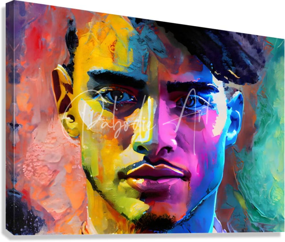 Vibrant abstract faces iv canvas featuring bold swirling colors and textured brushstrokes in an artistic portrait