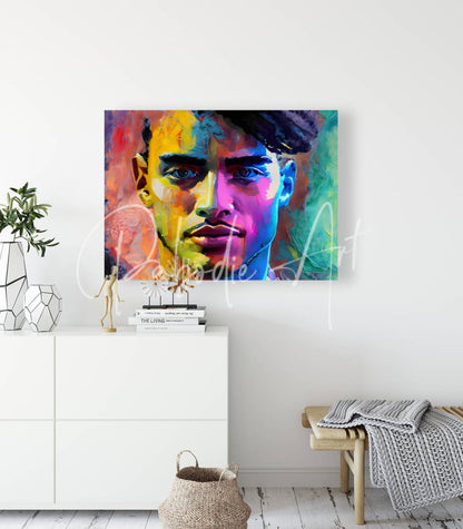 Abstract faces IV vibrant abstract portrait painting with bold yellow blue pink and green brushstrokes on canvas