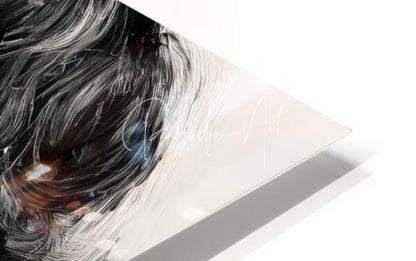 A sleek white floating canvas print titled blowing bubbles featuring a dynamic abstract portrait with black and gray brushstrokes