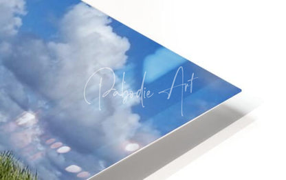 Blue sky and white cloud artwork on a sleek modern acrylic print frame titled blue cypress lake ii