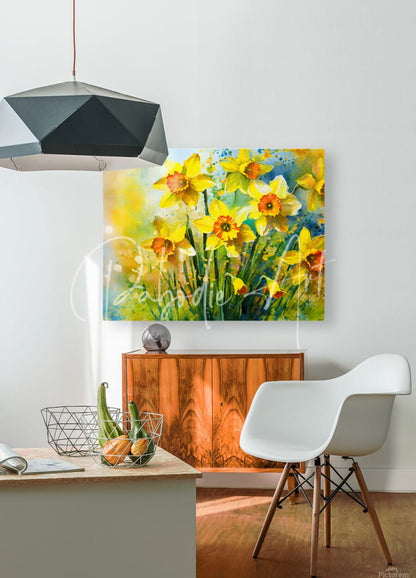 Bright daffodils vibrant watercolor painting of yellow daffodils on canvas wall art for home decor