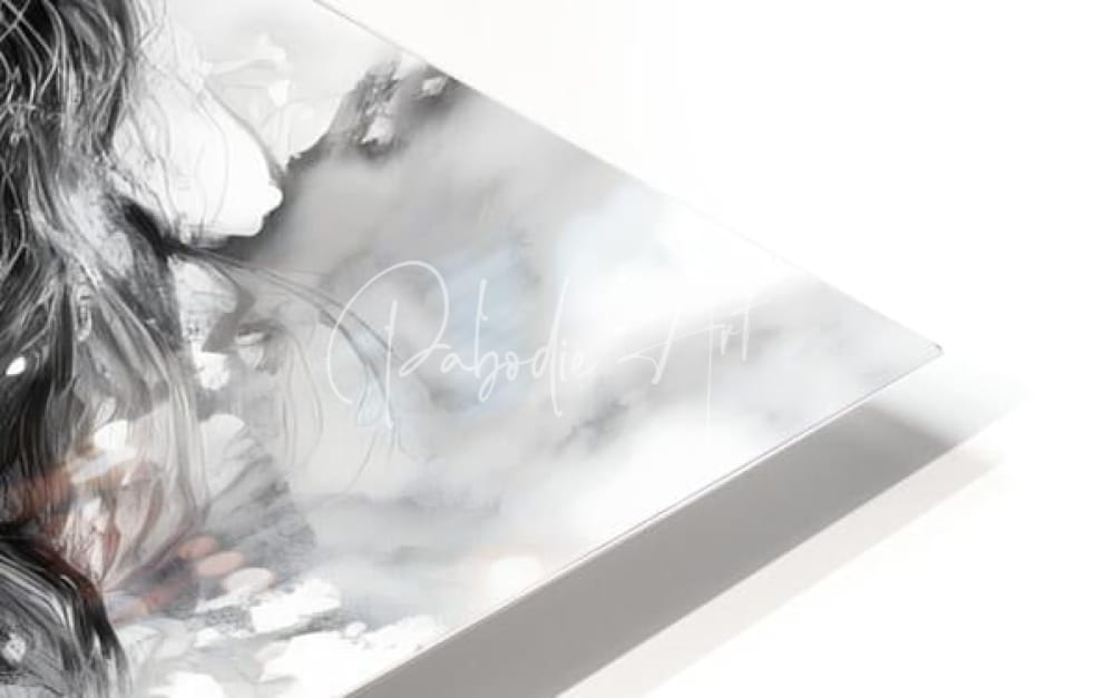 A sleek transparent acrylic plaque named Carefree featuring a monochromatic flowing hair illustration and cursive signature