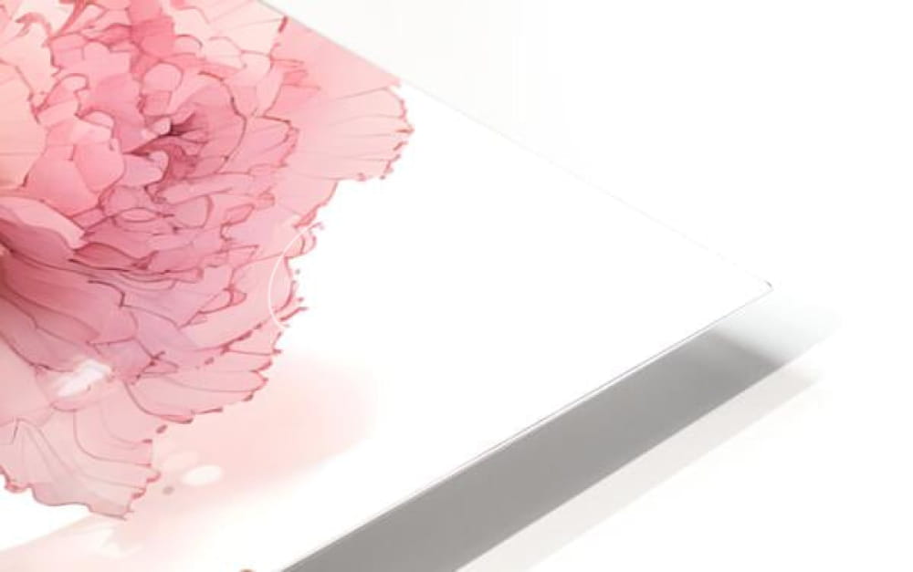 A delicate pink watercolor peony illustration on a glossy white rectangular surface from carnations ink wash