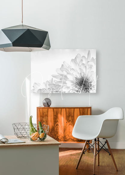Black geometric pendant light fixture with chrysanthemum pattern in black and white for modern interiors