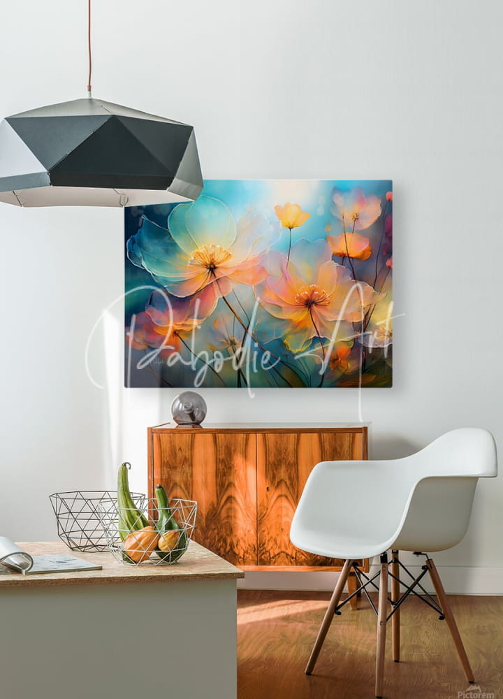 Come the colors of spring vibrant abstract floral canvas print with pastel blue orange and pink hues on gradient background