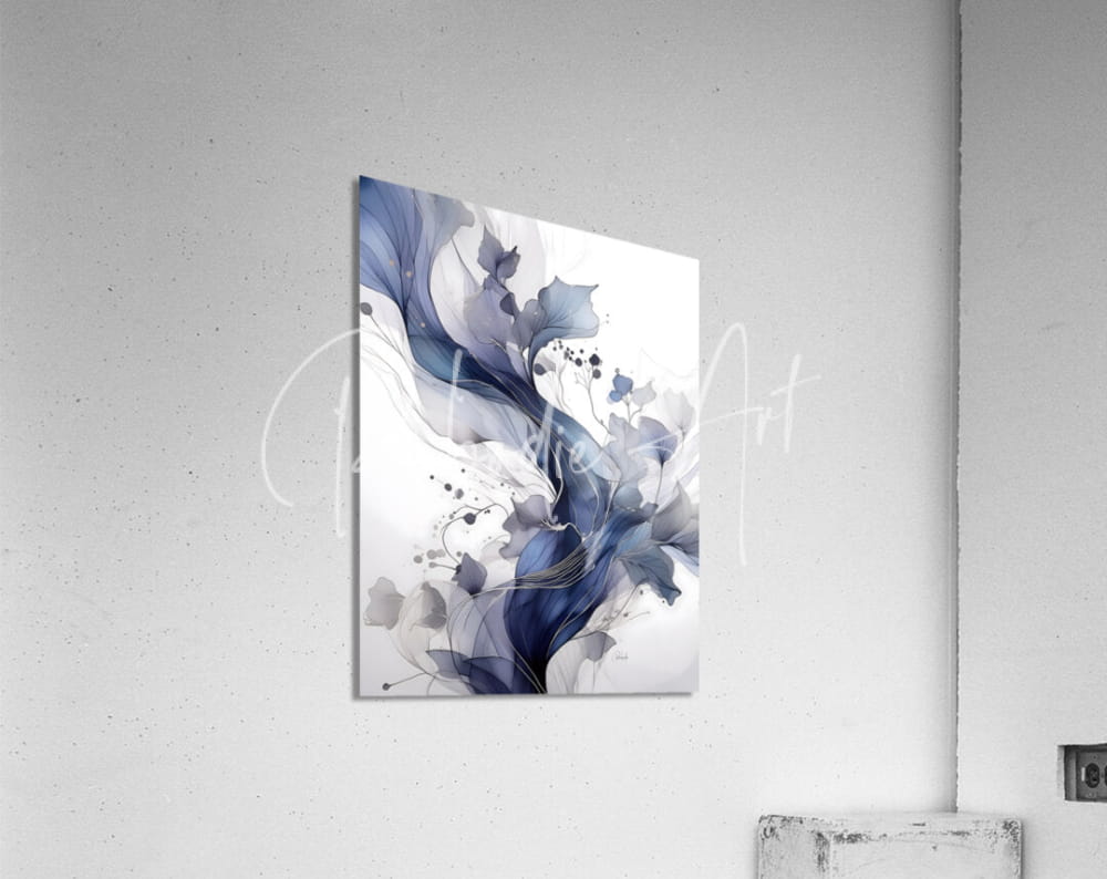 Contemporary flows iv blue and white abstract floral artwork on sleek acrylic panel for modern decor