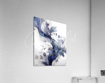 Contemporary flows iv blue and white abstract floral artwork on sleek acrylic panel for modern decor