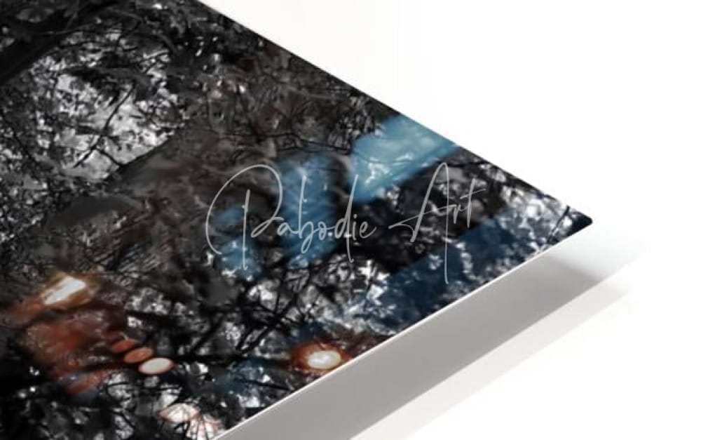 Dark to light black and white abstract art print with subtle blue glow in a sleek white frame for modern decor