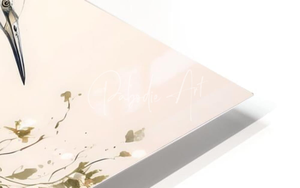 Egret Ink Wash sleek minimalist canvas print of a stylized bird with metallic accents and gold leaf splatters on off-white background