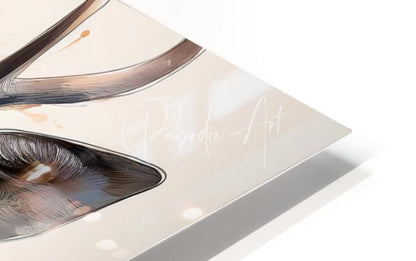 A sleek minimalist art print titled the eyes of a deer inkwash featuring a detailed eye illustration with brown tones on cream