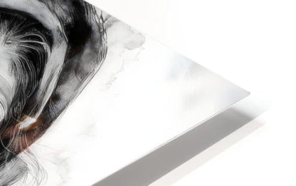 A face of wisdom sleek minimalist black and white abstract art print with smoky ink textures on glossy white surface