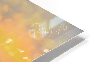 A sleek metallic-framed art print titled the final ice thaw with a warm bokeh background and white pabodie art logo