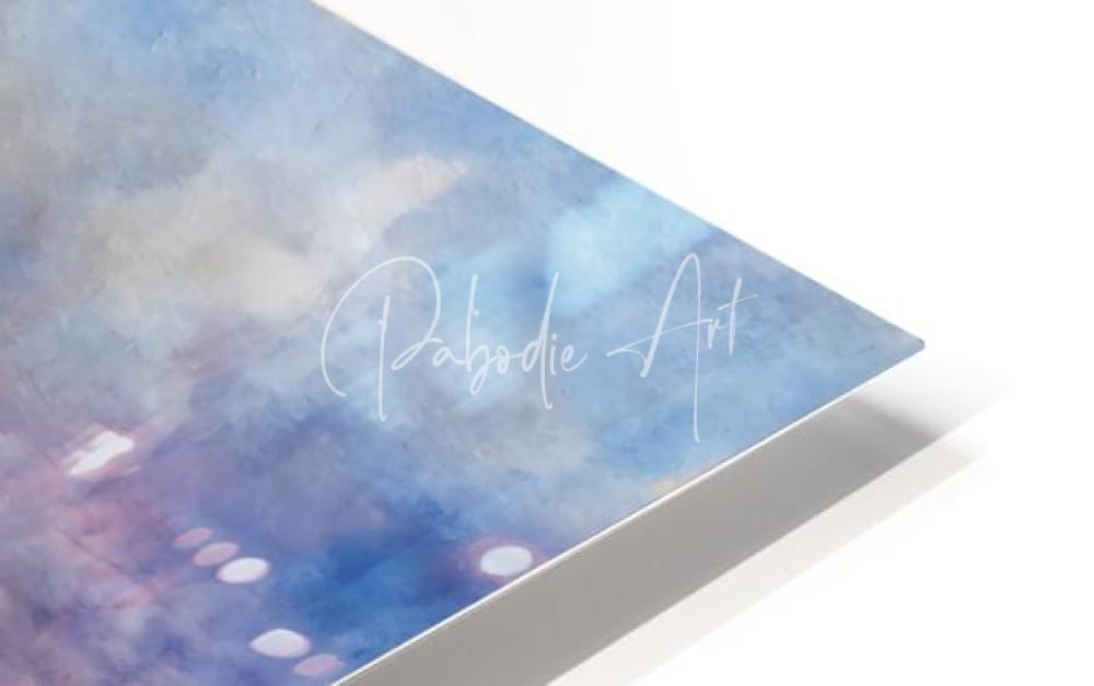 A sleek modern art print of the florence italy skyline with a watercolor sky in soft blues and purples with white bokeh lights
