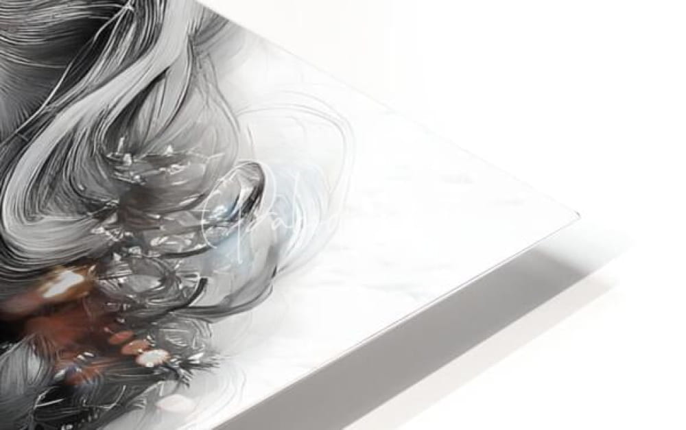 A sleek minimalist canvas print titled Grandma with an abstract illustration of flowing dark hair and warm highlights