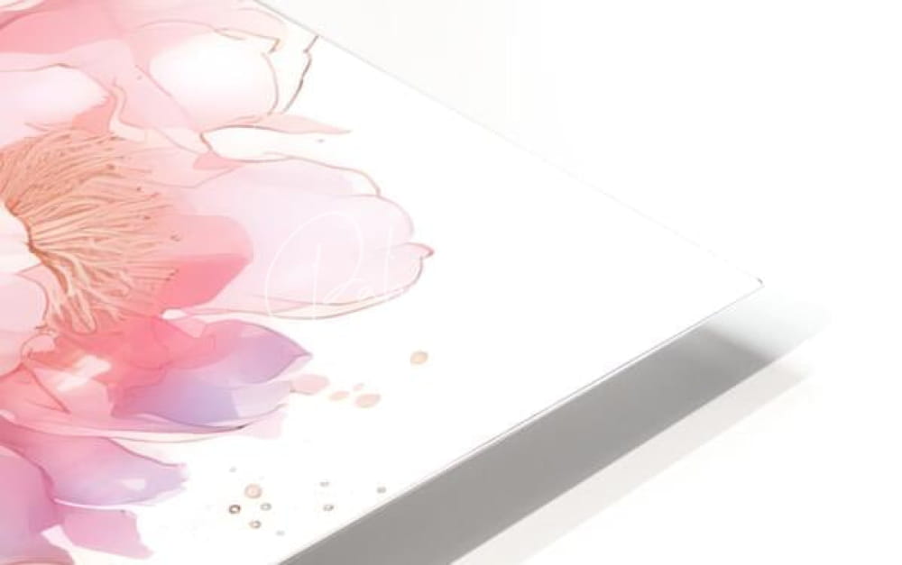 A delicate watercolor painting of a pink and purple peony flower on white surface in peonies ink wash ii