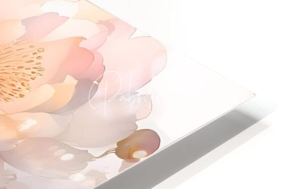 A translucent watercolor floral design with soft pink peach hues and delicate gold detailing on peonies ink wash i
