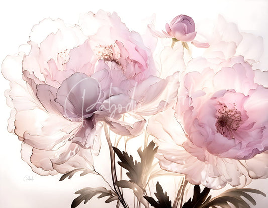 Delicate pink peonies with soft layered petals and subtle shading in the peonies in pink product design