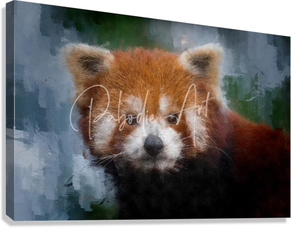 Red panda portrait canvas print with soft brushstroke texture in warm red and orange tones for wall decor