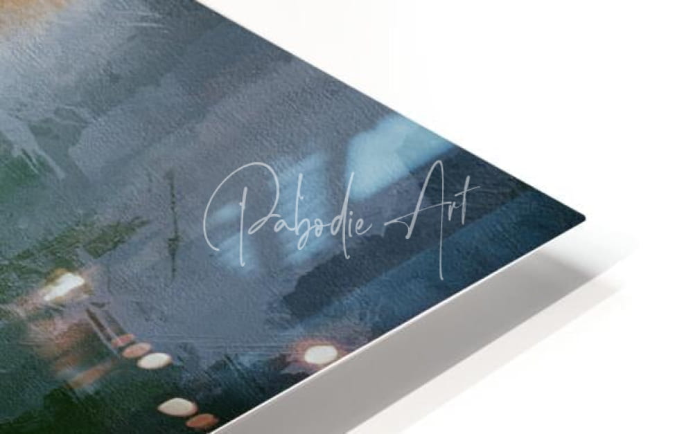 A sleek modern art print titled red panda portrait with dark blue teal abstract design and white brushstrokes