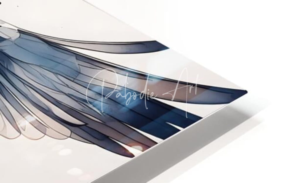 A sleek translucent acrylic art panel titled Sea Gull Ink Wash featuring layered blue and gray wings illustration
