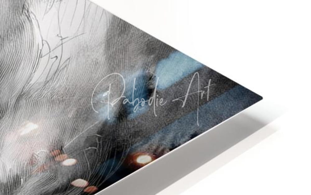 Sharene sleek modern art print with textured gray and blue abstract design featuring subtle glowing orbs