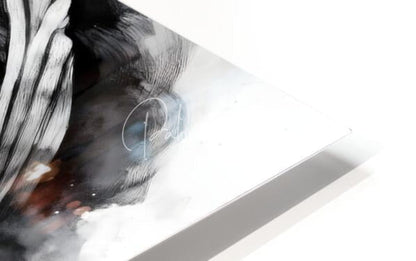 The singer black and white abstract painting with signature in a sleek white frame for modern wall decor