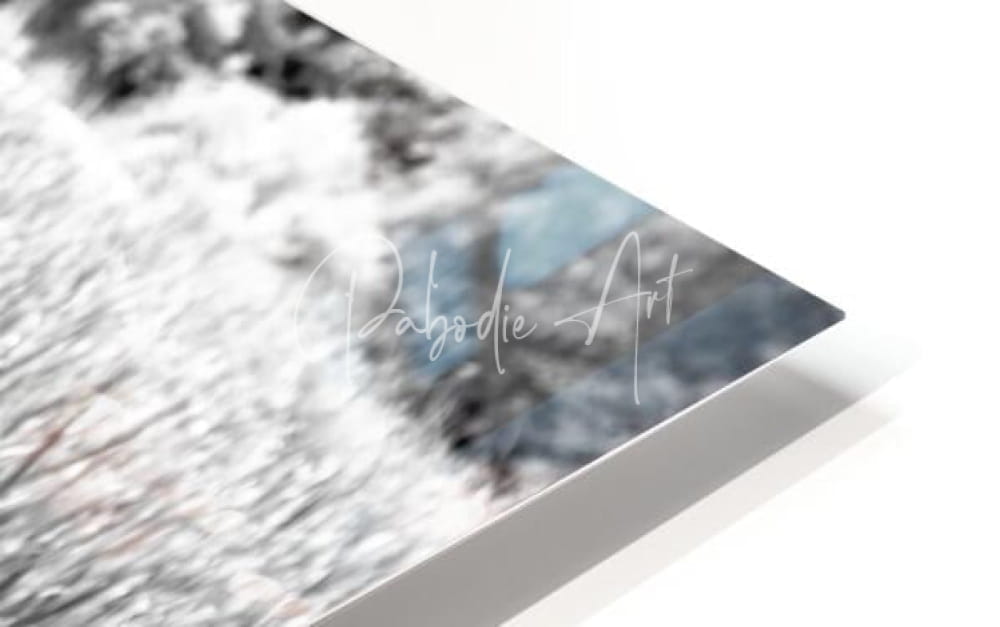 A sleek modern framed art print titled squirrely perspective featuring a monochromatic abstract landscape in blue and gray tones