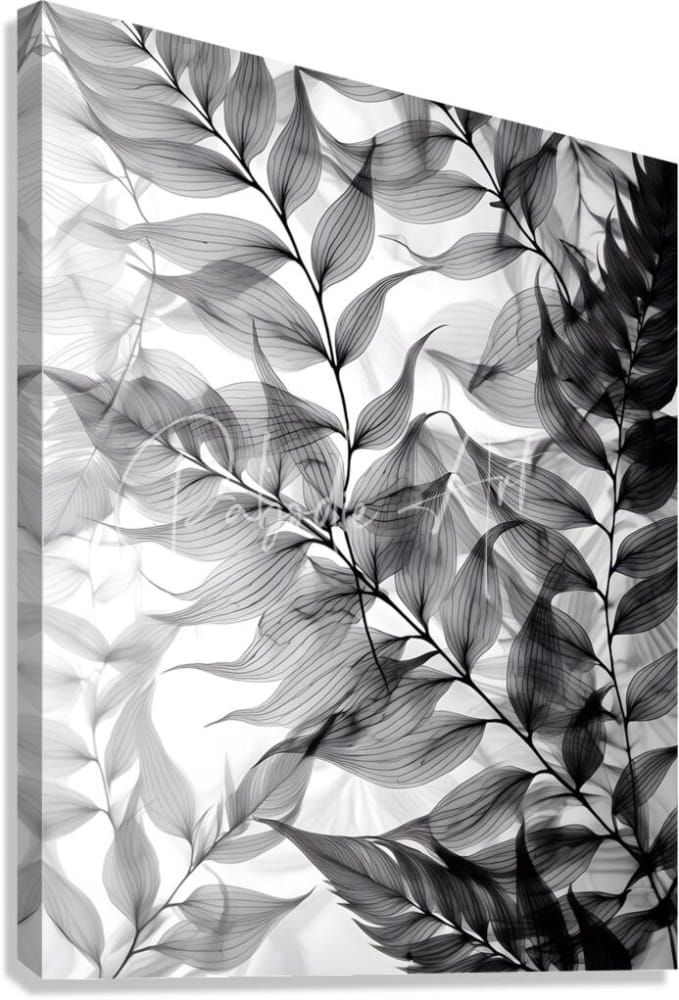 Black and white x-ray style leaf pattern canvas print titled tropical tranparencies IV for wall decor