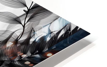 A sleek modern art print tropical tranparencies iv with black gray botanical illustrations and subtle blue accents on white