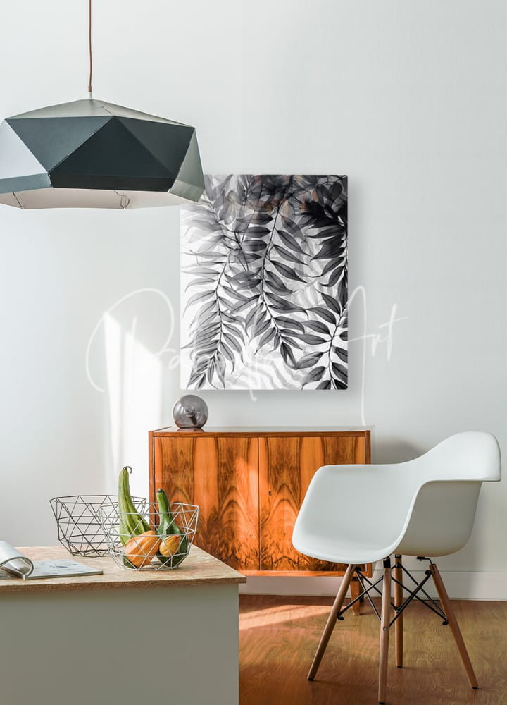 White molded plastic eames-style chair with wooden legs featured in tropical transparencies iii product image