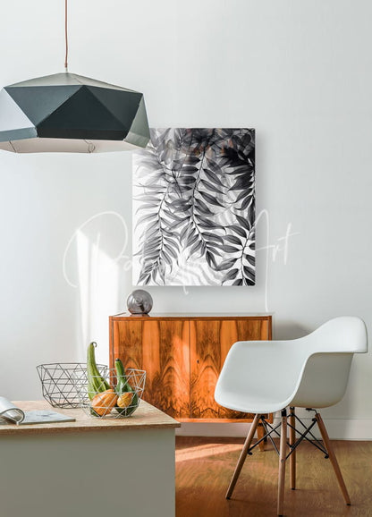 White molded plastic eames-style chair with wooden legs featured in tropical transparencies iii product image