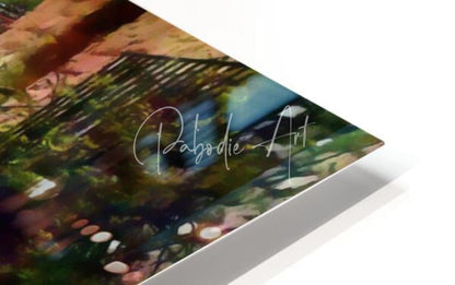 A vibrant impressionistic tuscany cobblestone streets and homes landscape print in a sleek white floating frame