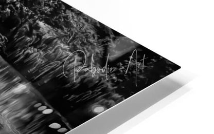 Black and white abstract art print titled willow water reflections in a sleek modern floating frame